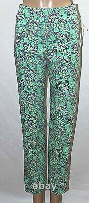 Krazy Larry Green Pink Yellow Floral Pull On Skinny Ankle Pants Stretch NWT 2