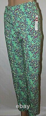 Krazy Larry Green Pink Yellow Floral Pull On Skinny Ankle Pants Stretch NWT 2