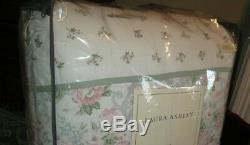 LAURA ASHLEY Queen Comforter Set 4PC COTTAGE FLORAL PINK Green