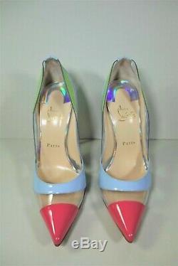 LOUBOUTIN 40.5 BLAKE IS BACK 120 Patent PVC Point Toe Pumps Blue Green Pink NEW