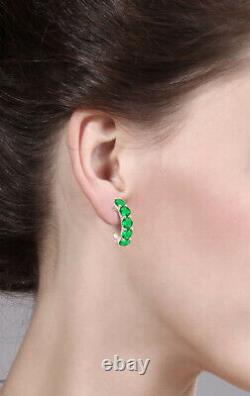 Ladies 4.00 Ct Round Cut Green Emerald Hoop Earrings 14K Rose Gold Finish