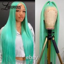 Lake Green Pink For Women Lace Front Human Hair Wigs Straight HD Transparent Wig