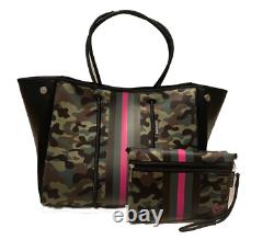 Large Neoprene Tote Bag and Wristlet Camouflage Green Pink Army