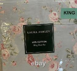 Laura Ashley 4-Piece King Sheet Set 100% Cotton Blue Pink Green NIP