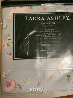 Laura Ashley 4-Piece King Sheet Set 100% Cotton Blue Pink Green NIP