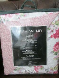 Laura Ashley COTTON FULL/QUEEN QUILT SET 3PC Chic Floral Pink Lavender Green