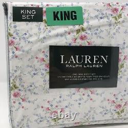 Lauren Ralph Lauren Cotton 4pc White Pink Blue Green Floral Sheet Set KING