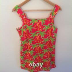 Lilly Pulitzer Dress M Pink Orange Green Palm Tree Print Cotton Women's VTG NWT