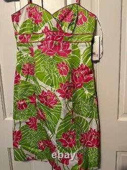 Lilly Pulitzer Pink Green A-Line Sleeveless Empire Waist Floral Dress Sz 2 XS