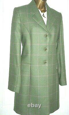 MAGEE Ladies PORTNOO Tweed Wool Coat 10 UK Green, pink check. Rrp over £450