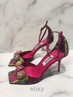 MOSCHINO Pink Green Snakeskin Square Toe Sandals Heels