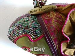 Mary Frances Beaded Handbag Fan Fancy Original Pink Green Ruffles Collectors