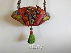 Mary Frances Beaded Handbag Fan Fancy Original Pink Green Ruffles Collectors
