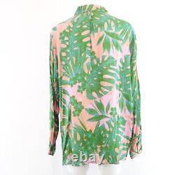 Milano Italy Tunic Blouse Shirt Pink Green Braun Floral Pattern Viscose New