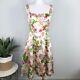 Morgan Gual 100% Silk Pink Green Ivory Floral Square Neck A Line Dress Nwt 6