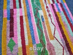 Moroccan Boujaad Handmade Rug 5'3x8'8 Berber Striped Green Pink Wool Carpet
