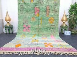 Moroccan Boujaad Handmade Rug 5'4x9' Berber Patchwork Faded Green Pink Wool Rug