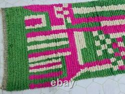 Moroccan Boujaad Handmade Runner 2'4x11'6 Berber Abstract Green Pink Wool Rug