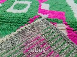 Moroccan Boujaad Handmade Runner 2'4x11'6 Berber Abstract Green Pink Wool Rug