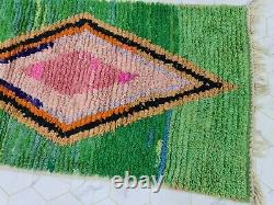 Moroccan Boujaad Handmade Runner 2'4x11' Berber Geometric Green Pink Wool Rug