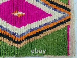 Moroccan Boujaad Handmade Runner 2'4x11' Berber Geometric Green Pink Wool Rug
