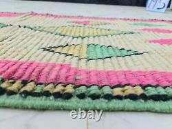 Moroccan Boujaad Handmade Runner 2'5x11'3 Berber Geometric Pink Green Wool Rug