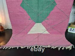 Moroccan Kilim Handmade Carpet 5'5x7'8 Geometric Berber Pink Green Wool Rug