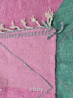 Moroccan Kilim Handmade Carpet 5'5x7'8 Geometric Berber Pink Green Wool Rug