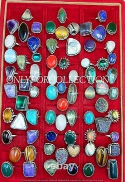 Multistone Mix Gemstone 925 Sterling Silver Plated Wholesale Lot Rings Jewelry