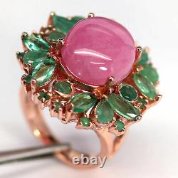 NATURAL 13 X 15 mm. PINK RUBY & GREEN EMERALD RING 925 STERLING SILVER