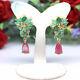 Natural 6 X 9 Mm. Pink Ruby & Green Emerald Drop Earrings 925 Sterling Silver