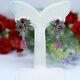 Natural 7 X 11 Mm. Pink Red Ruby & Green Emerald Earrings 925 Sterling Silver