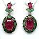 Natural 7 X 12 Mm. Pink Ruby & Green Emerald 925 Sterling Silver Earrings