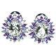 Natural 8 X 10 Mm. Pear Green With Pink Amethyst & Tanzanite Earrings 925 Silver