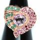 Natural 8 X 8 Mm. Pink Topaz With Sapphire & Green Emerald Ring 925 Silver
