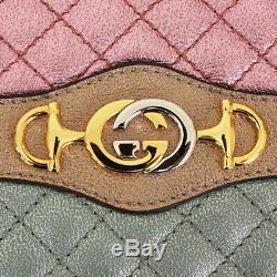 NEW $950 GUCCI Pink Green Dionysus Laminated QUILTED iPhone CLUTCH WRISTLET BAG