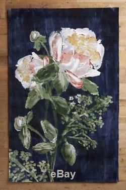 NEW Anthropologie navy blue green ivory pink Big Rose Bloomstudy 8 x 10 Rug