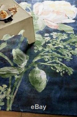 NEW Anthropologie navy blue green ivory pink Big Rose Bloomstudy 8 x 10 Rug