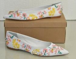 NEW Caroline Constas Flat Shoe Satin Embroidered White Pink Green Pointed Toe 40