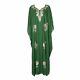 New! Kaftan (green With Pink Flowers) Women Dress, Hand Embroidered Dress