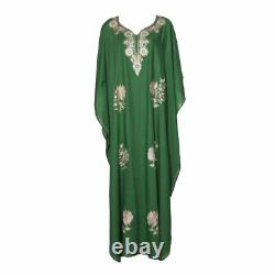 NEW! Kaftan (Green with Pink Flowers) Women Dress, Hand Embroidered Dress
