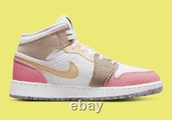 NEW Nike Air Jordan 1 Mid Pastel Grind White Green Pink (Size US GS 7) AUTHENTIC