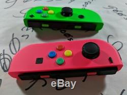 NEW Nintendo Switch Original Neon Pink (L) & Green (R) Joy Cons with SNES Buttons