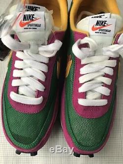 NEW Sacai Nike LDV Waffle Pink Suede Pine Green Mesh Sneakers UK 6 EUR 39 US 6.5