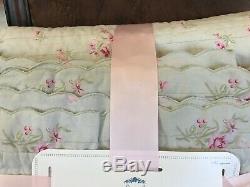 NEW Simply Shabby Chic King Quilt Mint Green with Pink Roses Floral Scalloped