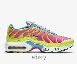 NIKE AIR MAX PLUS PINK NEON GREEN SNEAKERS Size 6.5Y / 8 Womens CW5840-700
