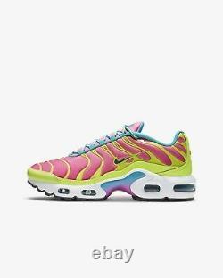 NIKE AIR MAX PLUS PINK NEON GREEN SNEAKERS Size 6.5Y / 8 Womens CW5840-700
