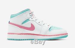 NIKE Air Jordan 1 Mid White Pink Green 555112-102 Toddler PS GS Women Size 5C-7Y
