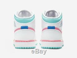 NIKE Air Jordan 1 Mid White Pink Green 555112-102 Toddler PS GS Women Size 5C-7Y