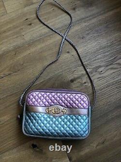 NWB Gucci Trapuntata Medium Laminated Metallic Leather Bag Horsebit Pink/Green